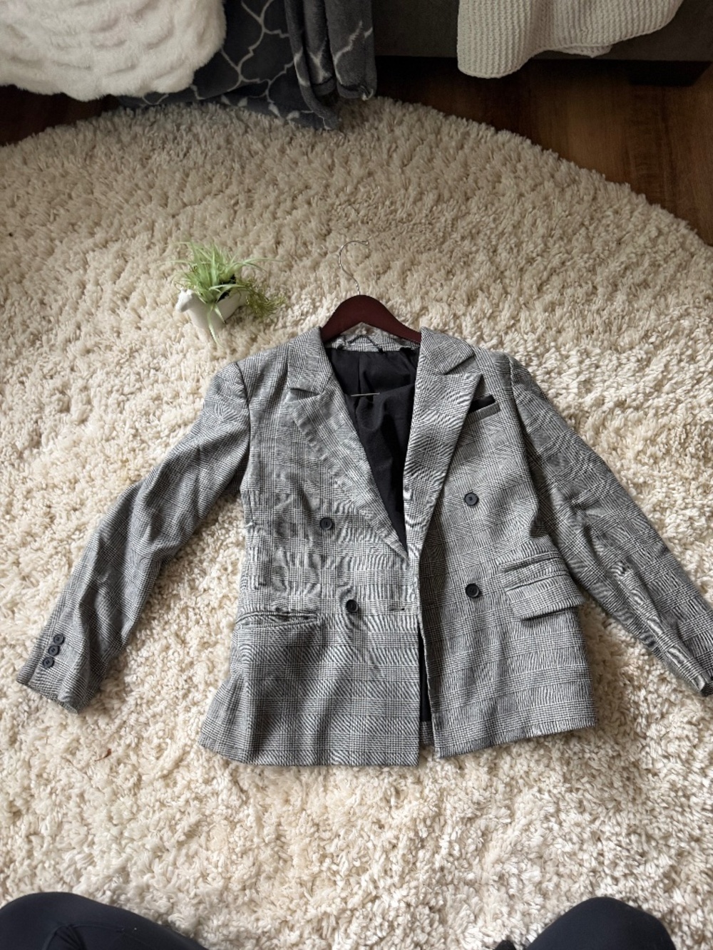 Classic AllSaints blazer with monochrome plaid AllSaints Black and Gray Plaid wo
